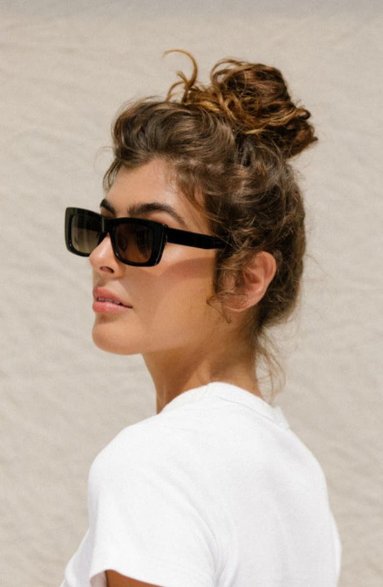 Mohala Eyewear Kea 53mm Low Bridge Wide Width Polarized Square Sunglasses, Alternate, color, Black Lava