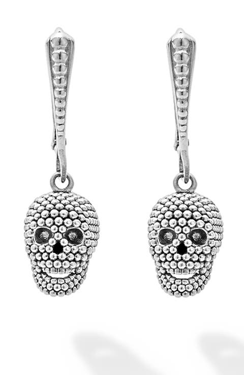 Men's Caviar Bead Skull Earrings