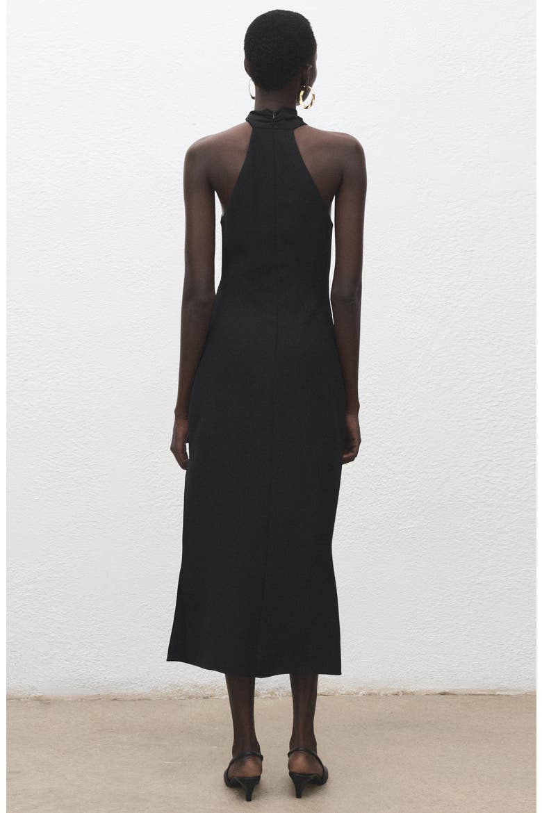Pleated Mock Neck Midi Dress, Alternate, color, BLACK