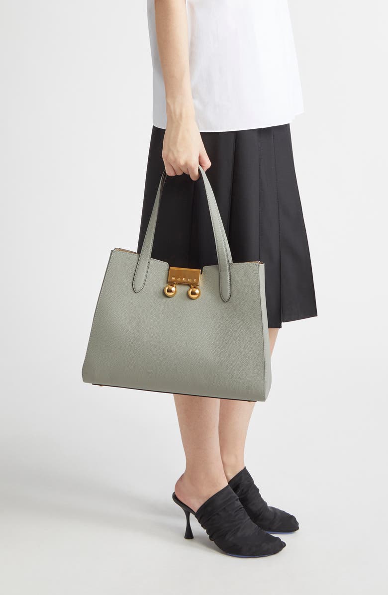 Marni Small Trunkaroo Leather Tote, Alternate, color, Light/ Grey