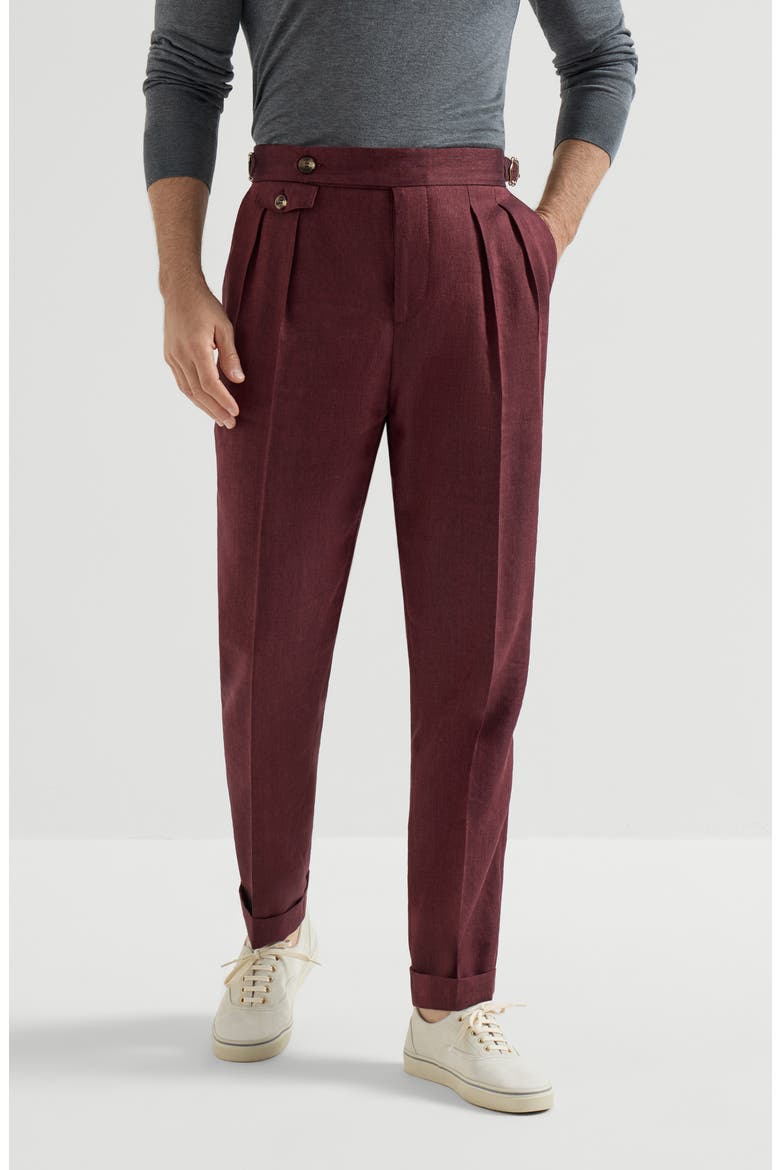 Linen and virgin wool trousers, Main, color, Cherry