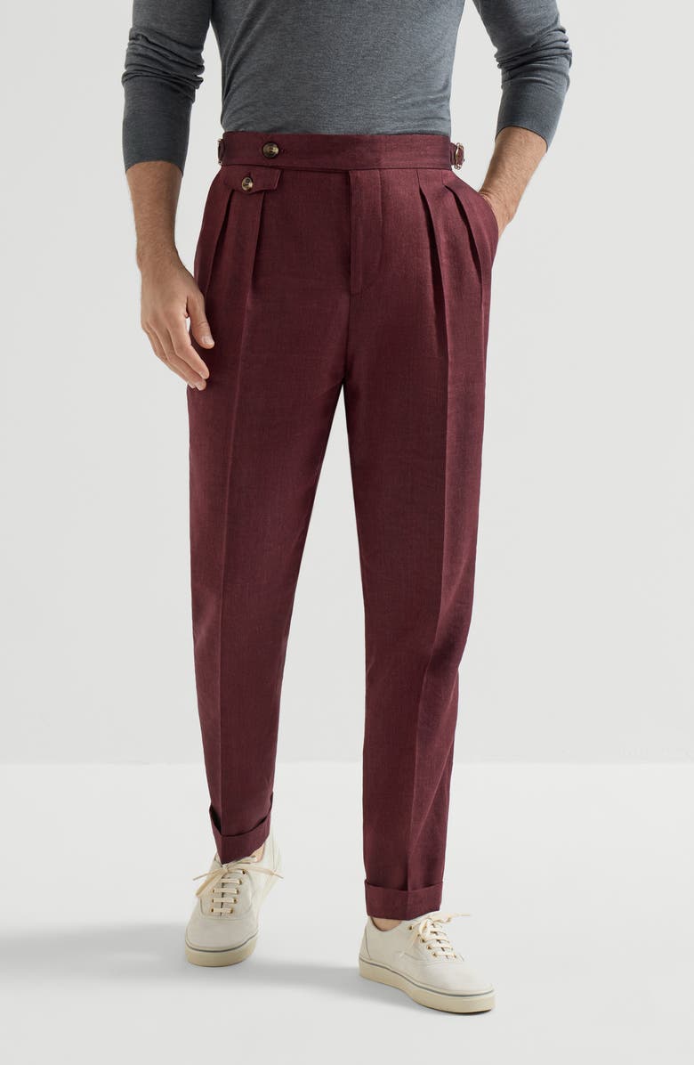 Brunello Cucinelli Linen and virgin wool trousers, Main, color, Cherry