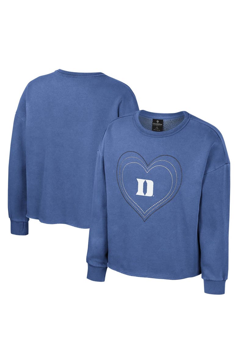COLOSSEUM Girls Youth Colosseum Royal Duke Blue Devils Audrey Washed Fleece Pullover Crewneck Sweatshirt, Main, color, 