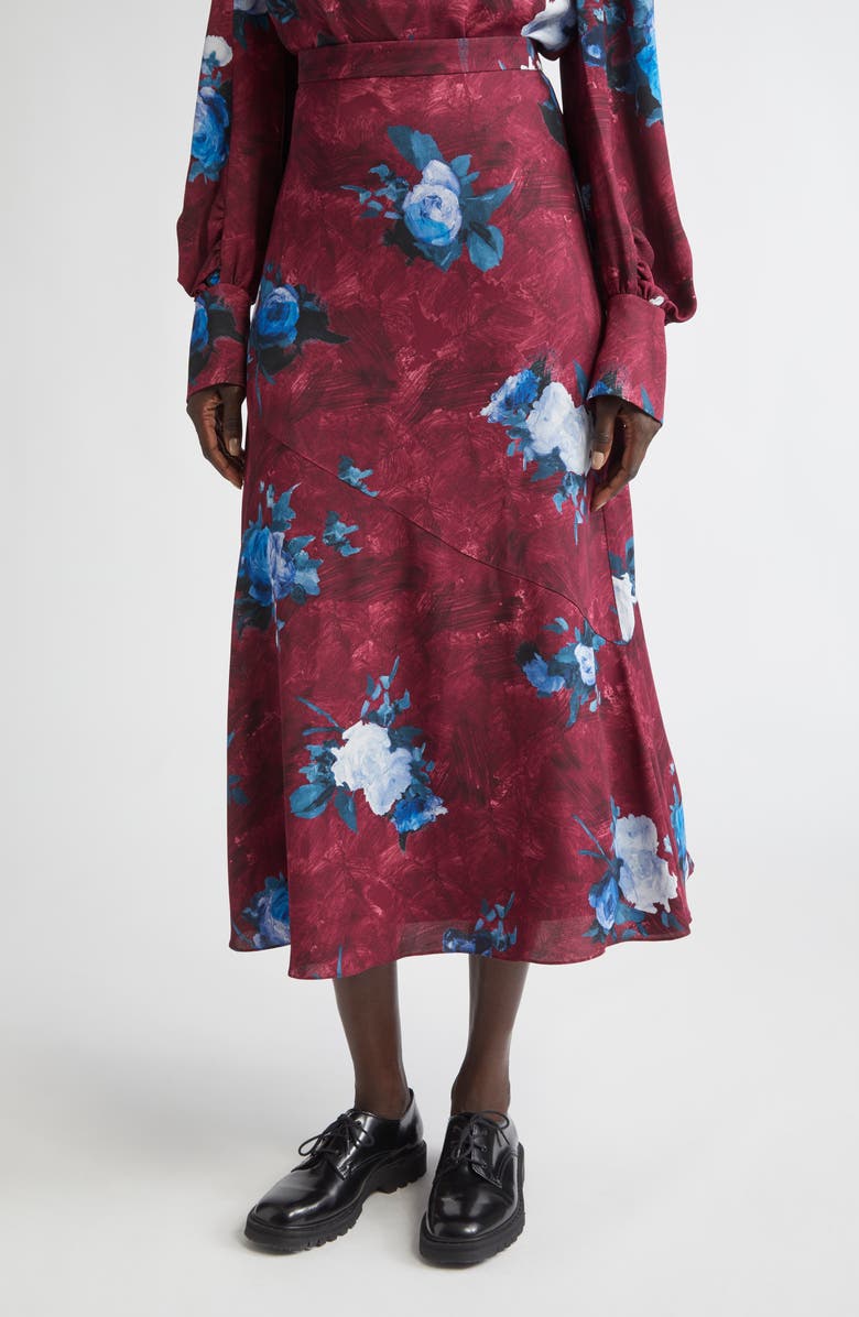 Erdem Abstract Rose Print Midi Skirt, Main, color, Abstract Rose Mulberry Red