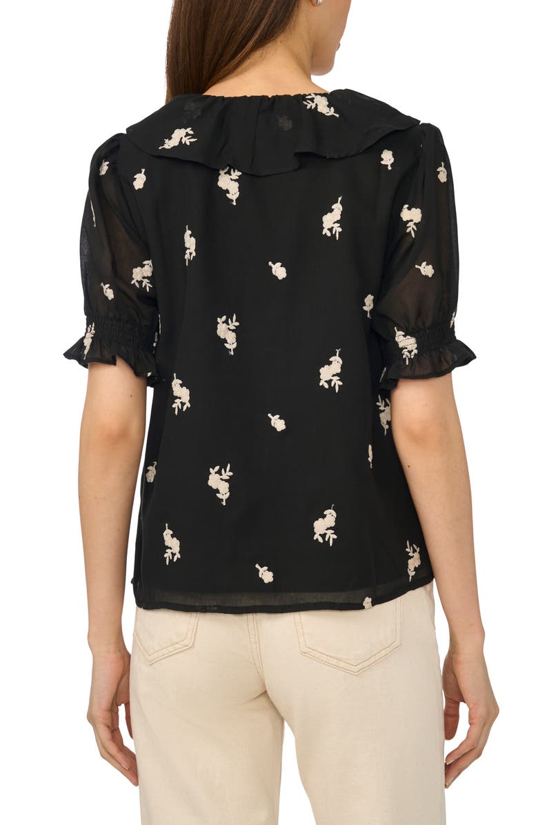 CeCe Embroidered Floral Ruffle Top, Alternate, color, Rich Black