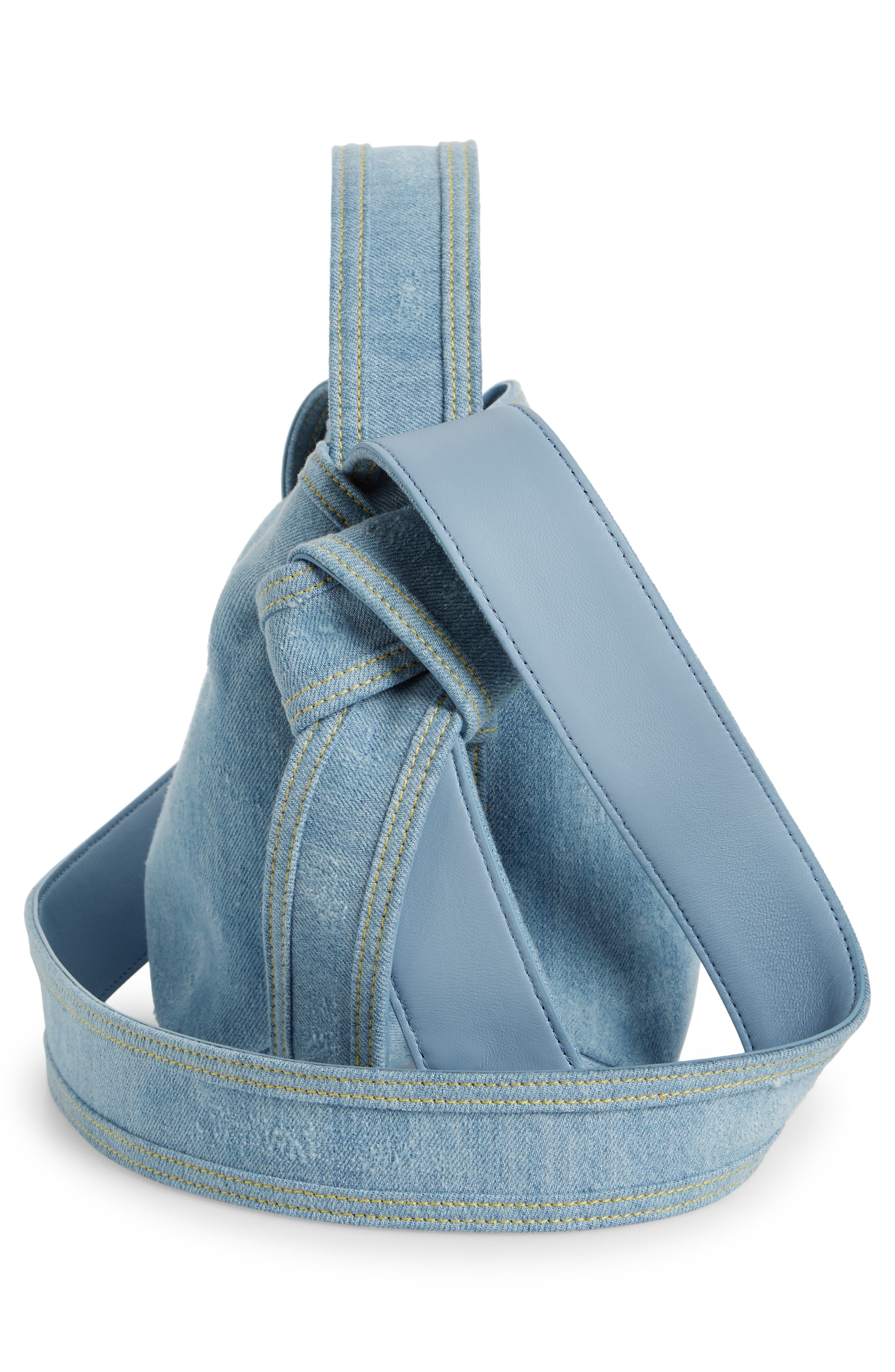 Acne Studios Mini Musubi Destroyed Denim Top Handle Bag, Alternate, color, 