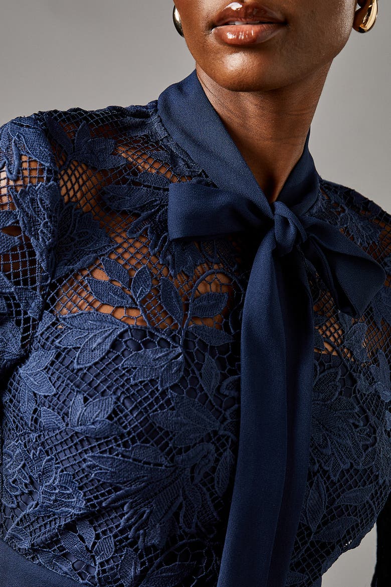 Lace Tie Neck Jumpsuit, Alternate, color, Navy
