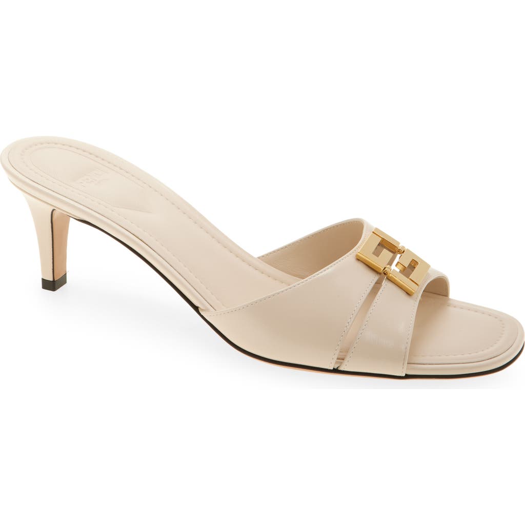 Fendi White Leather Medium-heeled Sandals In Shell