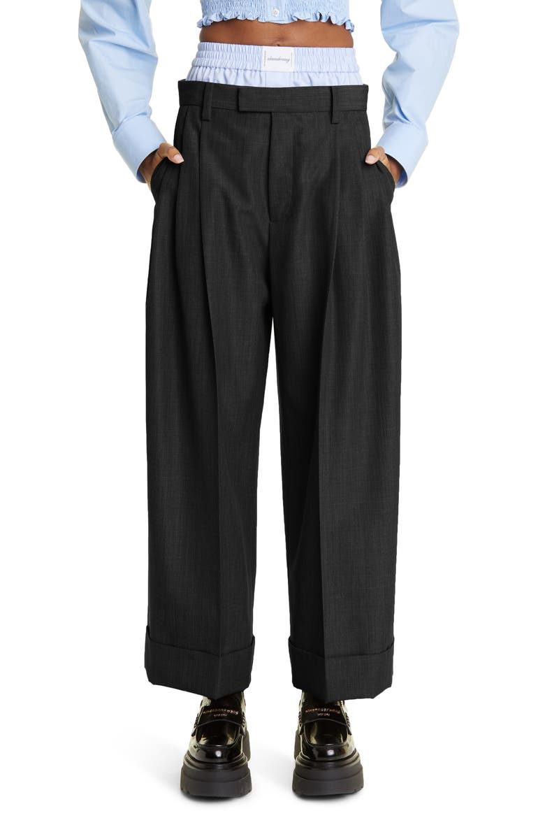 Exposed Boxer Layer Pleated Straight Leg Trousers, Main, color, 001 BLACK