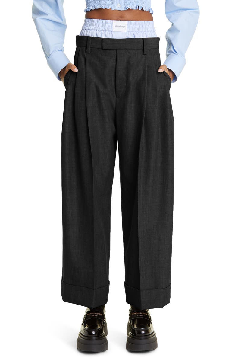 Alexander Wang Exposed Boxer Layer Pleated Straight Leg Trousers, Main, color,