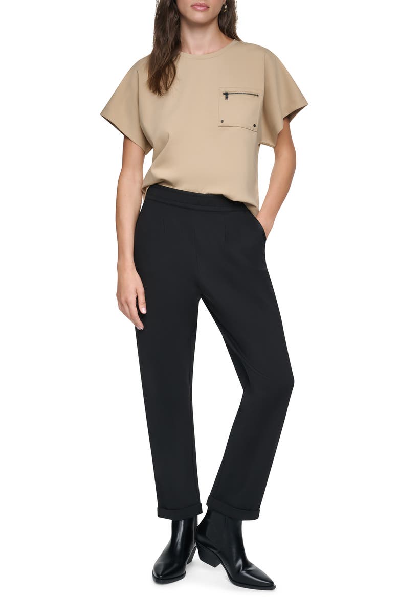 Pleated Cuffed Ponte Pants, Alternate, color, BLACK