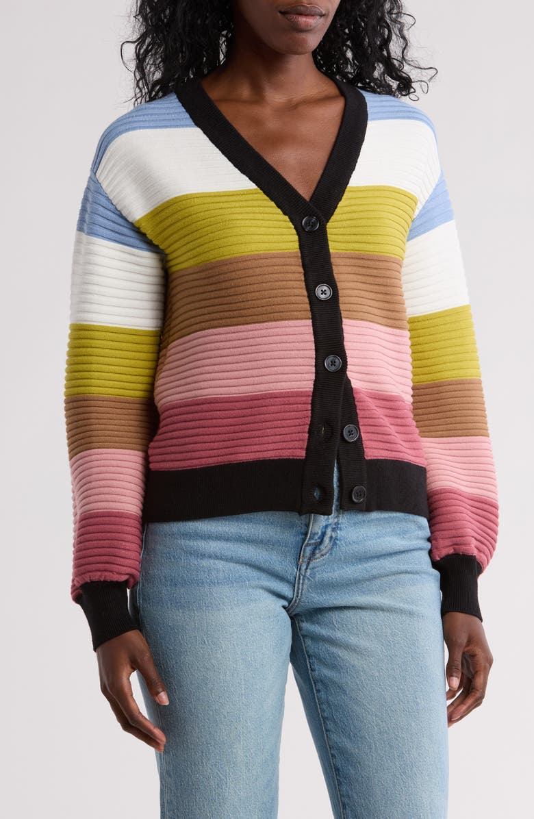 INDUSTRY REPUBLIC CLOTHING Ottoman Colorblock Cardigan, Main, color, Pink Multi