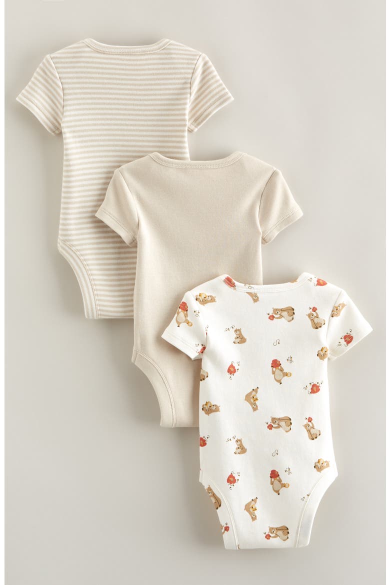 Assorted 3-Pack Cotton Bodysuits, Alternate, color, BEIGE OATMEAL HONEY BEAR SET