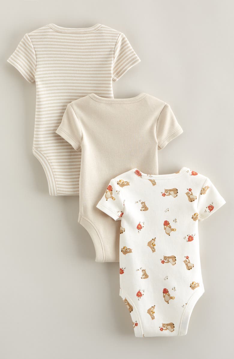 Nordstrom Assorted 3-Pack Cotton Bodysuits, Alternate, color, Beige Oatmeal Honey Bear Set