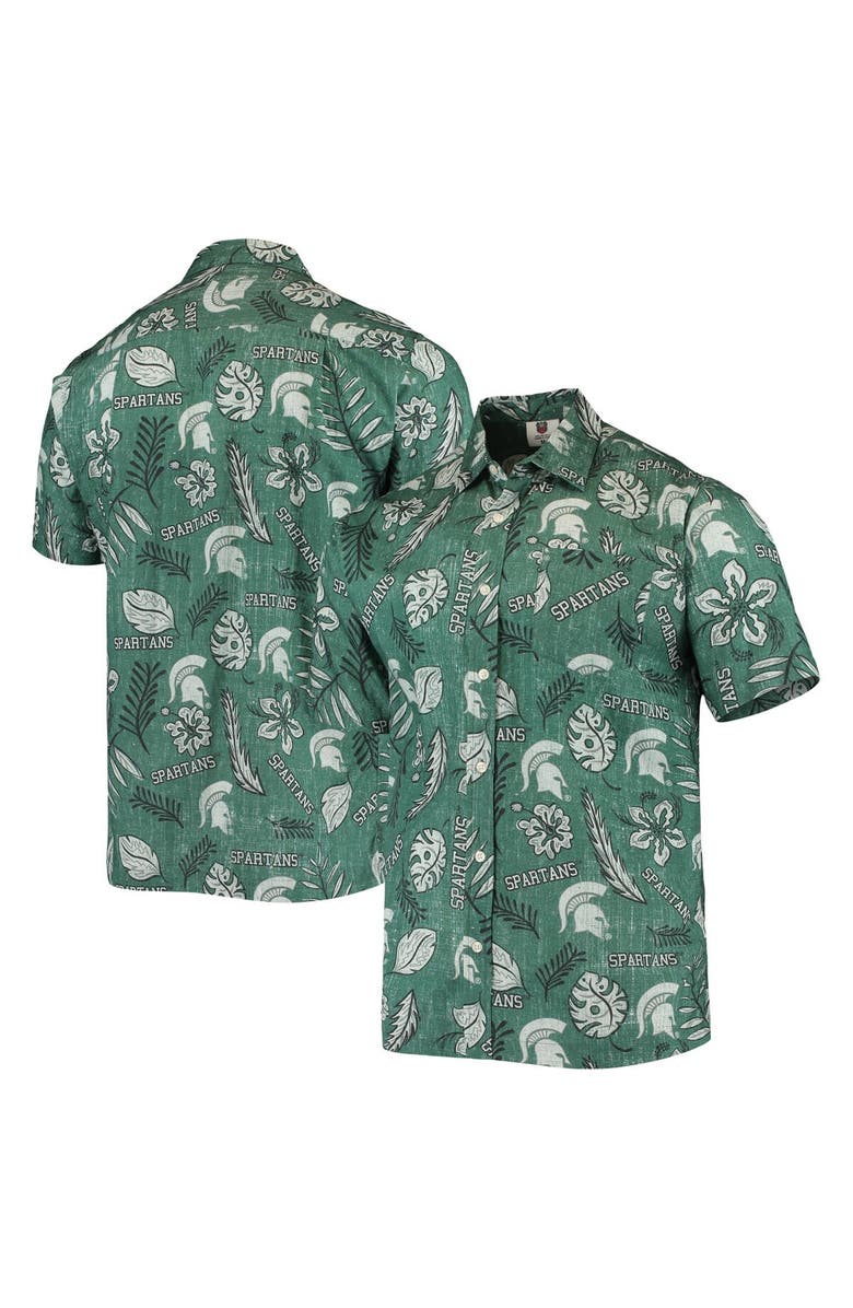 Wes & Willy Men's Wes & Willy Green Michigan State Spartans Vintage Floral Button-Up Shirt, Main, color, 