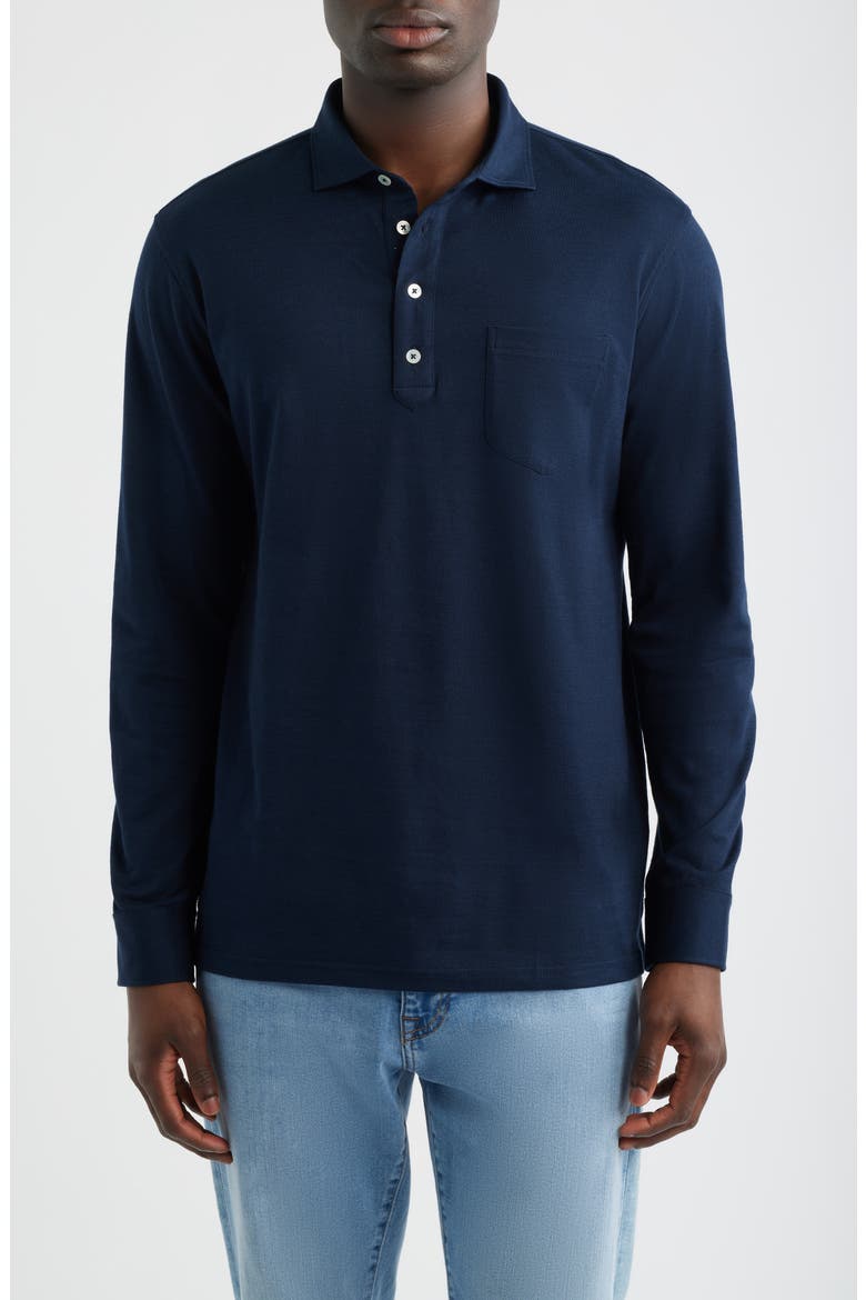 Landon Crown Crafted Long Sleeve Polo, Main, color, NAVY