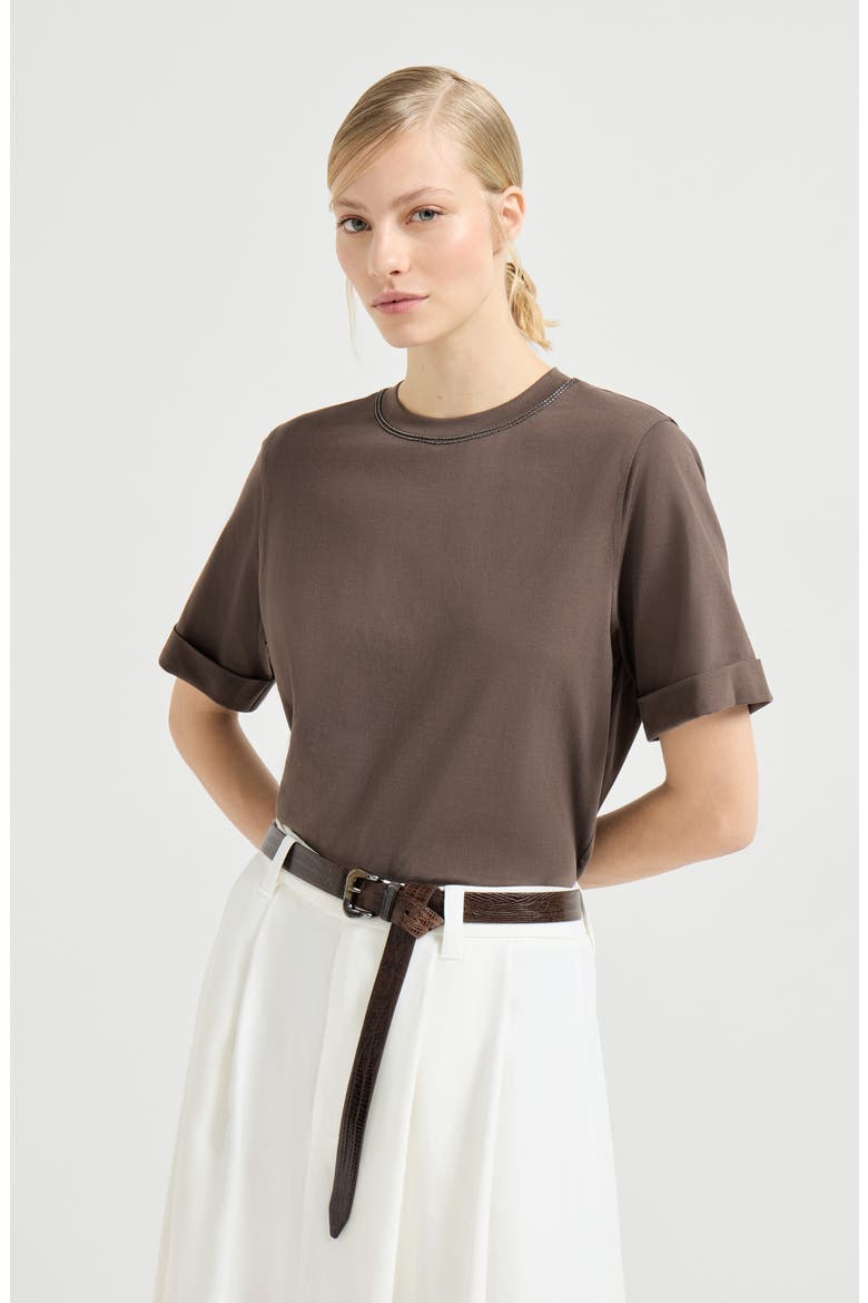 Cotton jersey T-shirt, Main, color, Brown