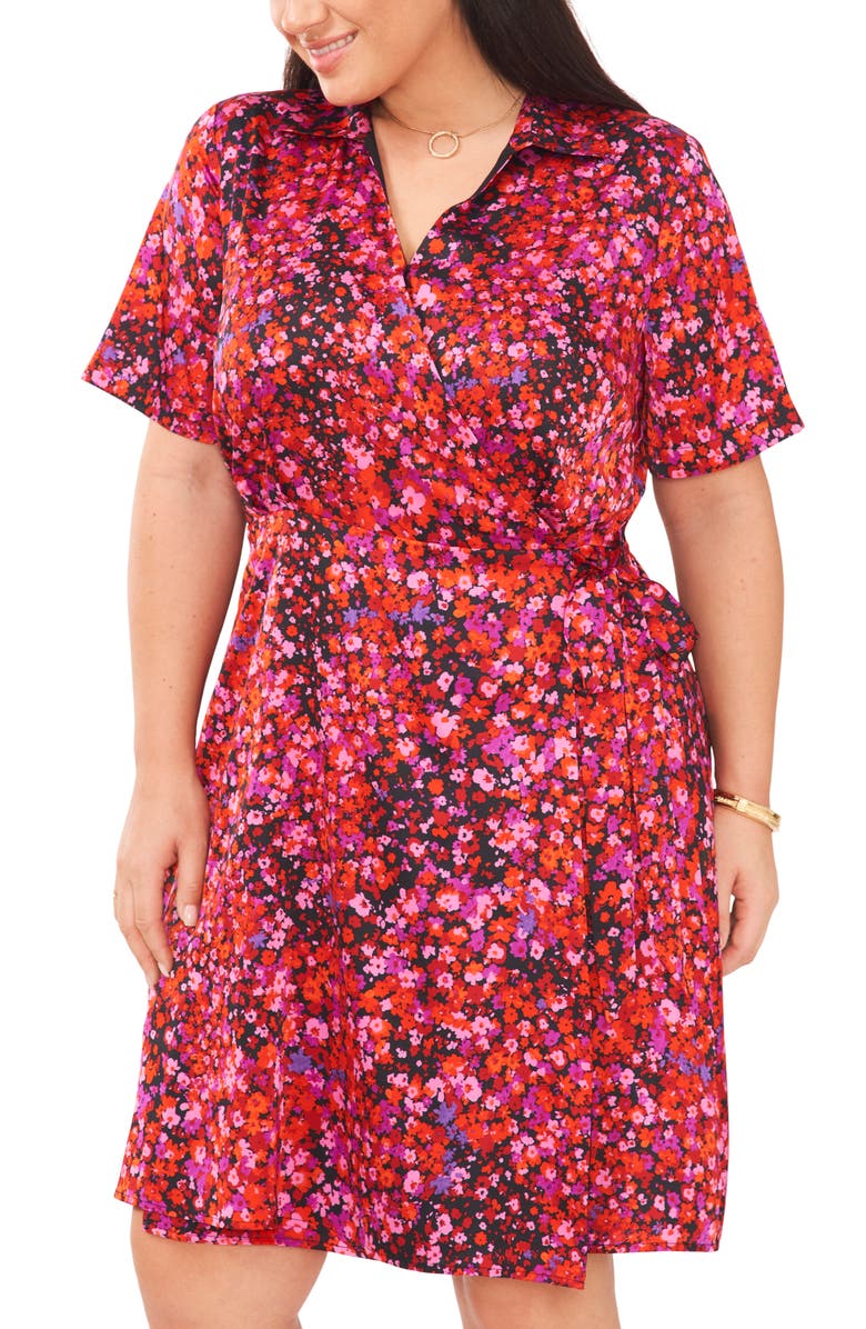 Vince Camuto Floral Collared Wrap Dress, Alternate, color, 