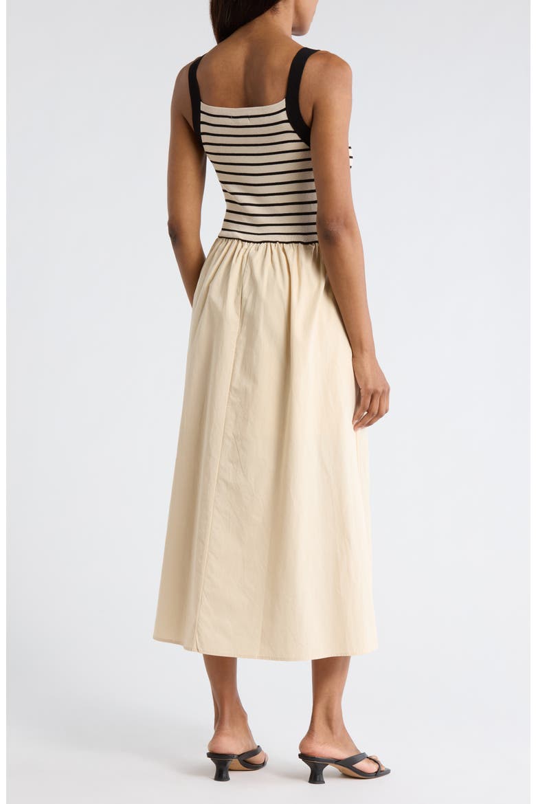 Stripe Sleeveless Mixed Media Midi Dress, Alternate, color, LIGHT KHAKI