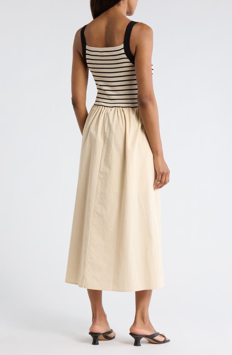 Blu Pepper Stripe Sleeveless Mixed Media Midi Dress, Alternate, color, Light Khaki