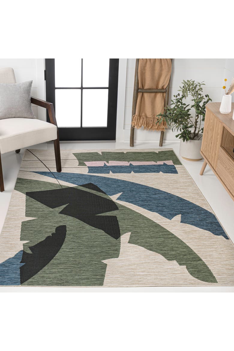 Shelby Coastal Vintage Abstract Palm Leaf Indoor/Outdoor Area Rug, Alternate, color, Navy/Cream