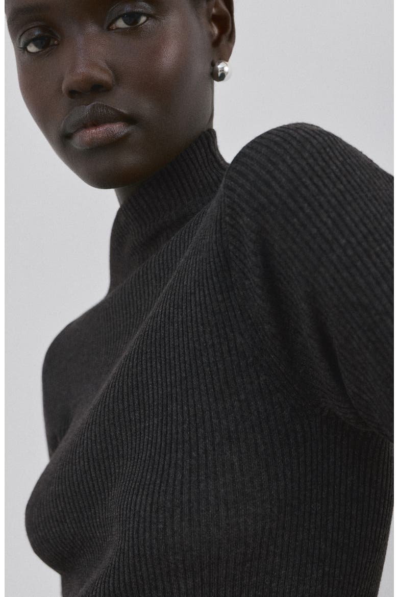 Asymmetric Hem Mock Neck Sweater, Alternate, color, CHARCOAL