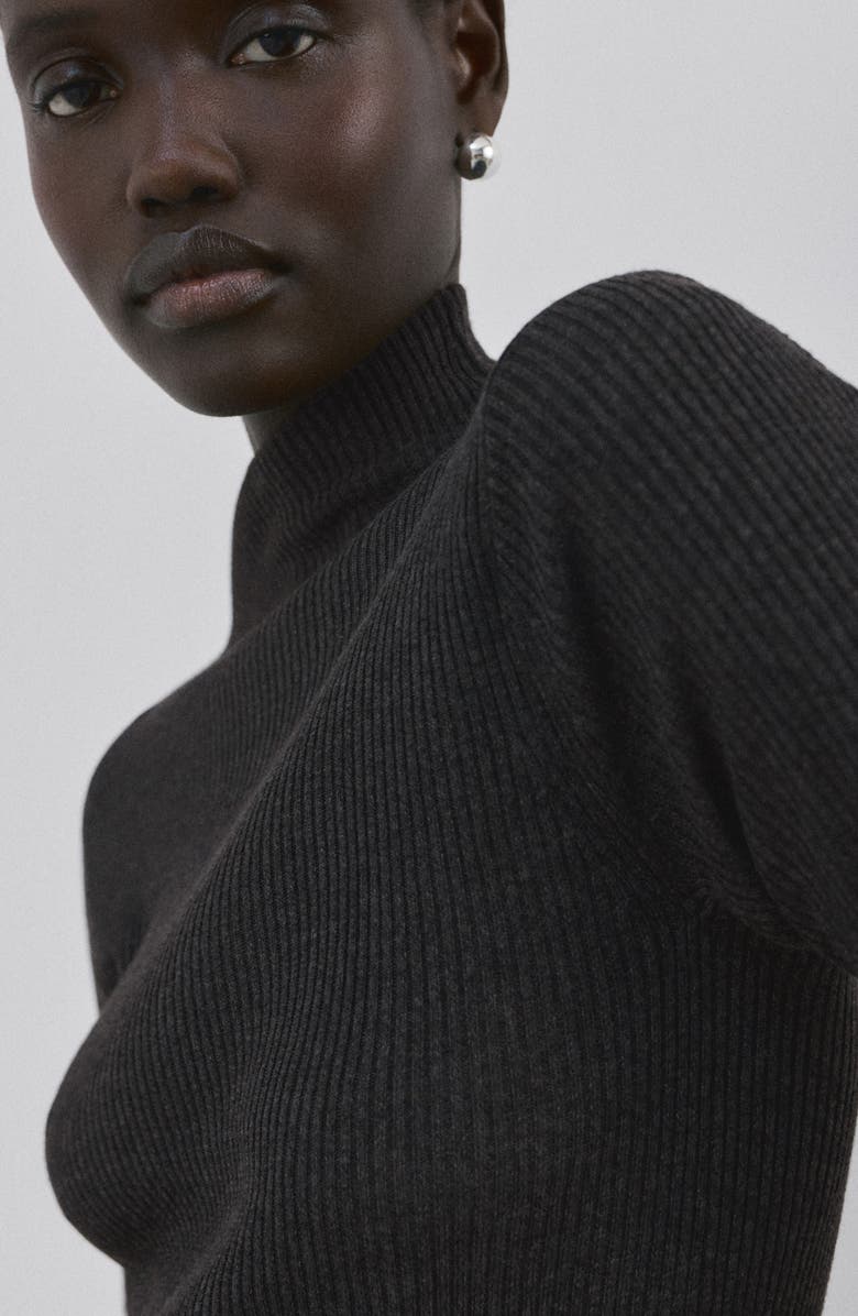 MANGO Asymmetric Hem Mock Neck Sweater, Alternate, color, Charcoal