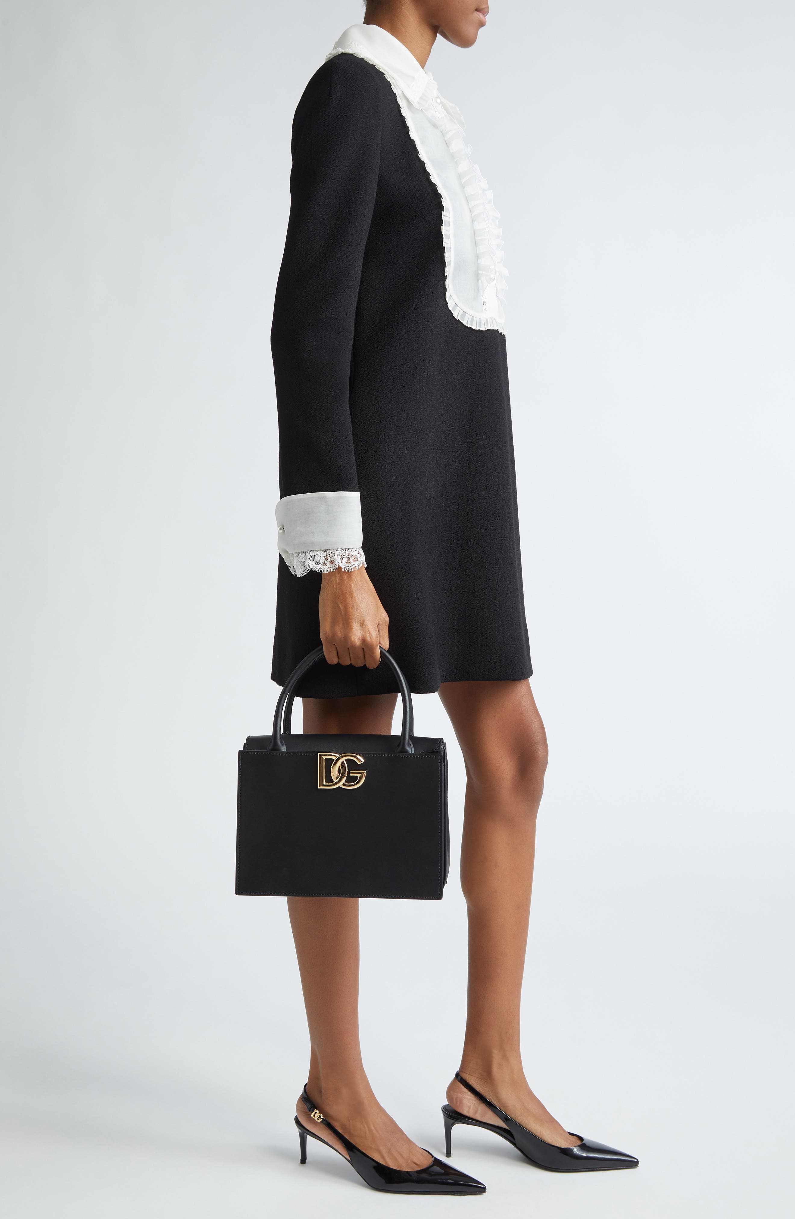 Dolce&Gabbana 3.5 Logo Leather Top Handle Bag, Alternate, color, Black