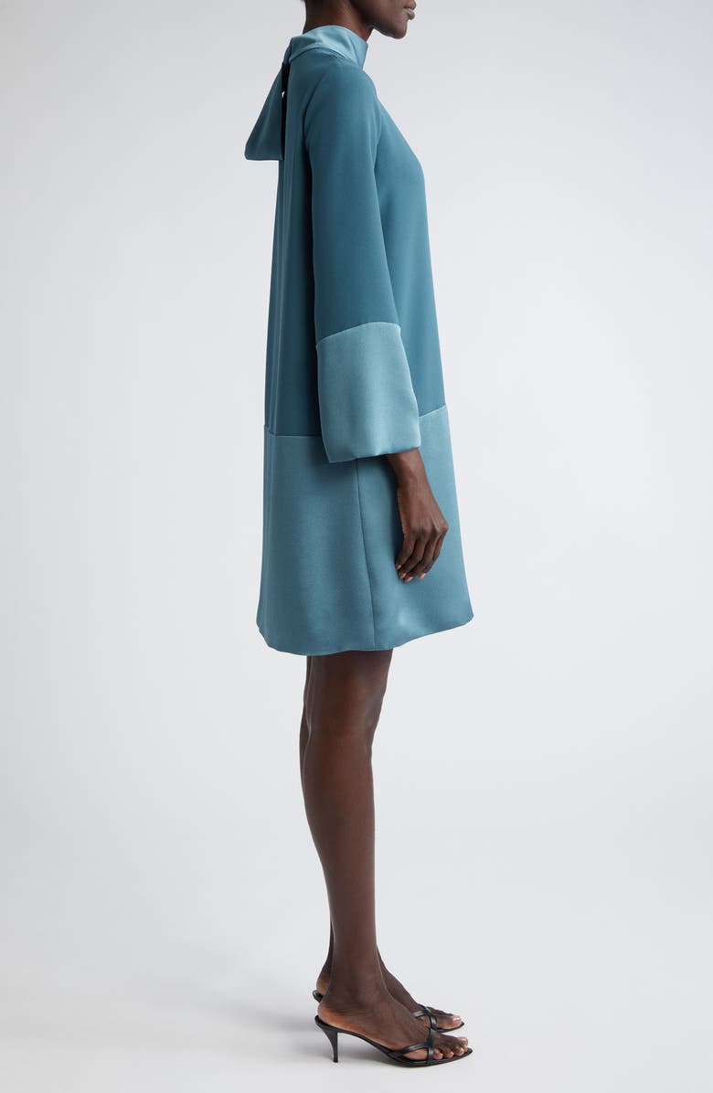 ST. JOHN Scarf Neck Long Sleeve Crepe Back Satin Shift Dress, Alternate, color, Prussian Blue