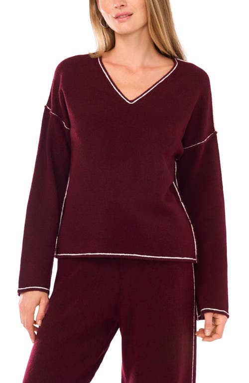 Vince Camuto V-neck Sweater & Pants Set In Burgundy