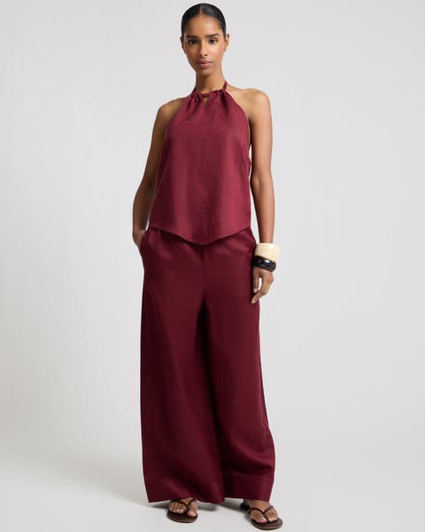 Air Linen Drawstring Wide Leg Pant
