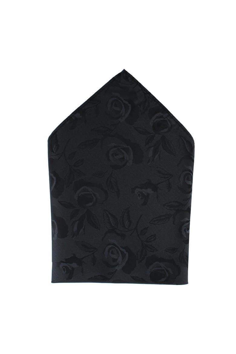 Rose Print Tone on Tone Pocket Square, Main, color, Black