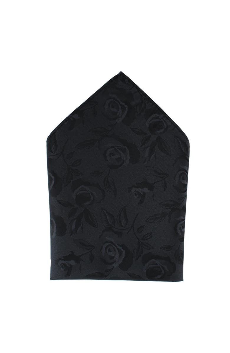 Ascentix Rose Print Tone on Tone Pocket Square, Main, color, Black