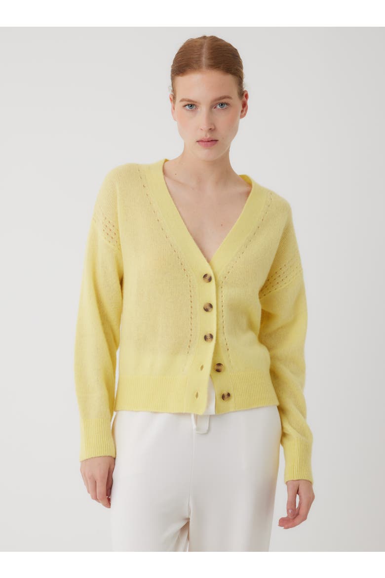 Cashmere Silk Pointelle Detail Long Sleeve V-Neck Cardigan, Main, color, LEMON