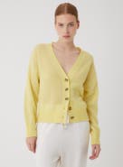 Majestic Filatures Cashmere Silk Pointelle Detail Long Sleeve V-Neck Cardigan