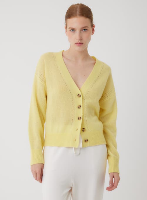 Majestic Filatures Cashmere Silk Pointelle Detail Long Sleeve V-Neck Cardigan in Lemon  product