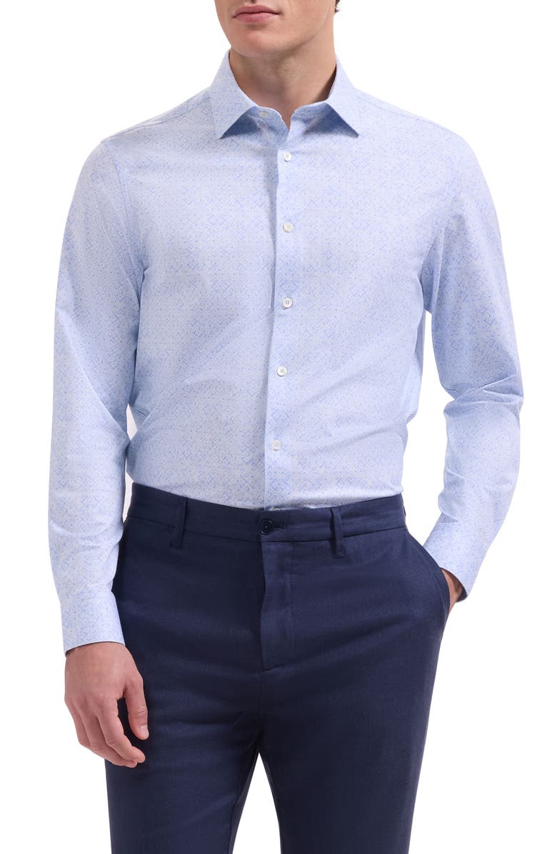 Bugatchi Jimmy OoohCotton<sup>®</sup> Floral Print Button-Up Shirt, Main, color, Air Blue