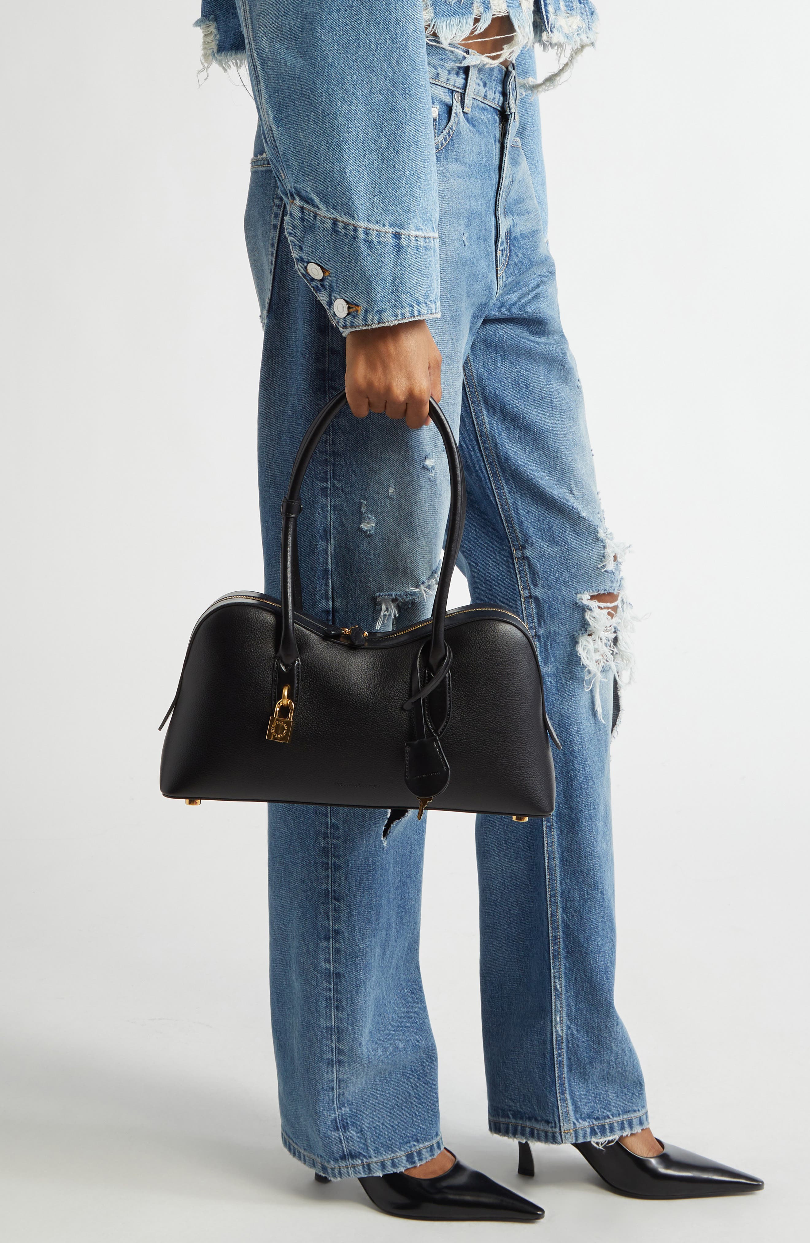 Stella McCartney Ryder Faux Leather Shoulder Bag, Alternate, color, Black