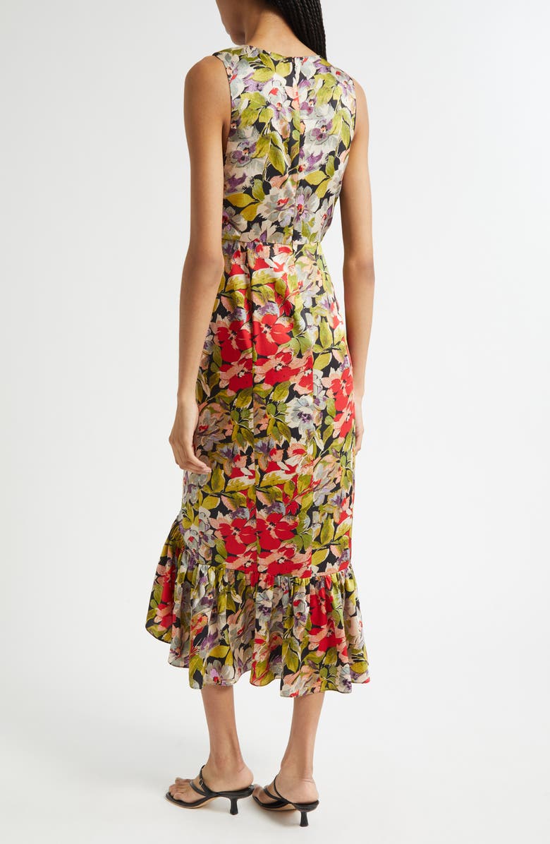 Cinq à Sept Canyon Bloom Elvira Ruffle Sleeveless Silk Midi Dress, Alternate, color, Black Multi