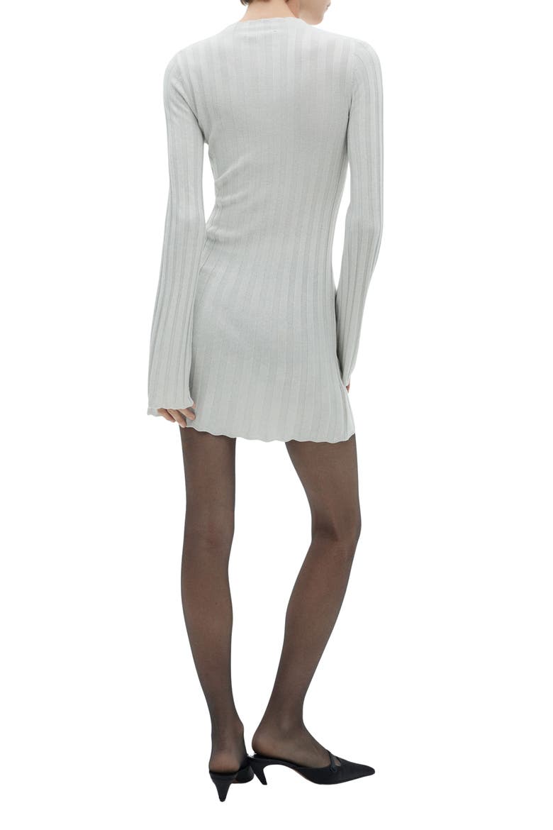Sparkle Funnel Neck Long Sleeve Rib Minidress, Alternate, color, BEIGE