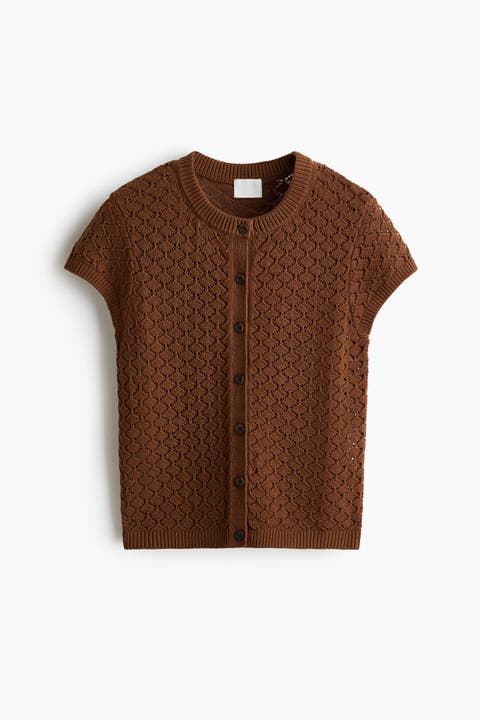 Cap-sleeved Pointelle-knit Cardigan