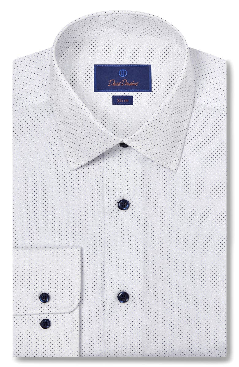 David Donahue Slim Fit Dot Print Dress Shirt, Main, color, White/ Navy