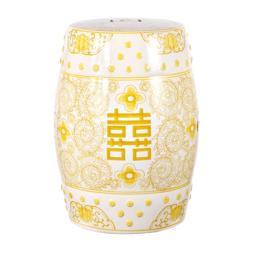 Jonathan Y Double Happiness 18" Chinoiserie Ceramic Drum Garden Stool In Yellow/white