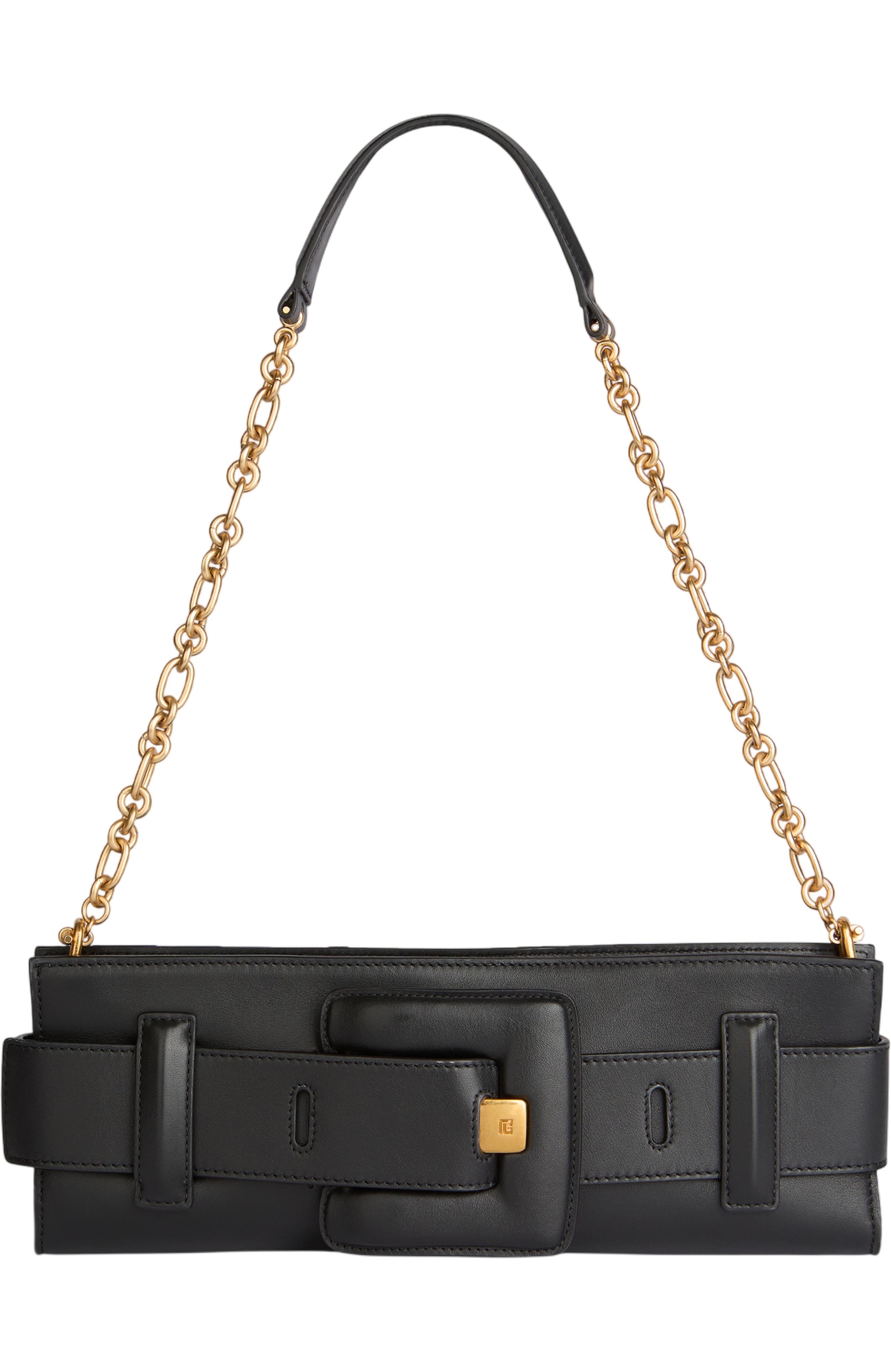 Balmain Anthem smooth leather clutch, Main, color, Black