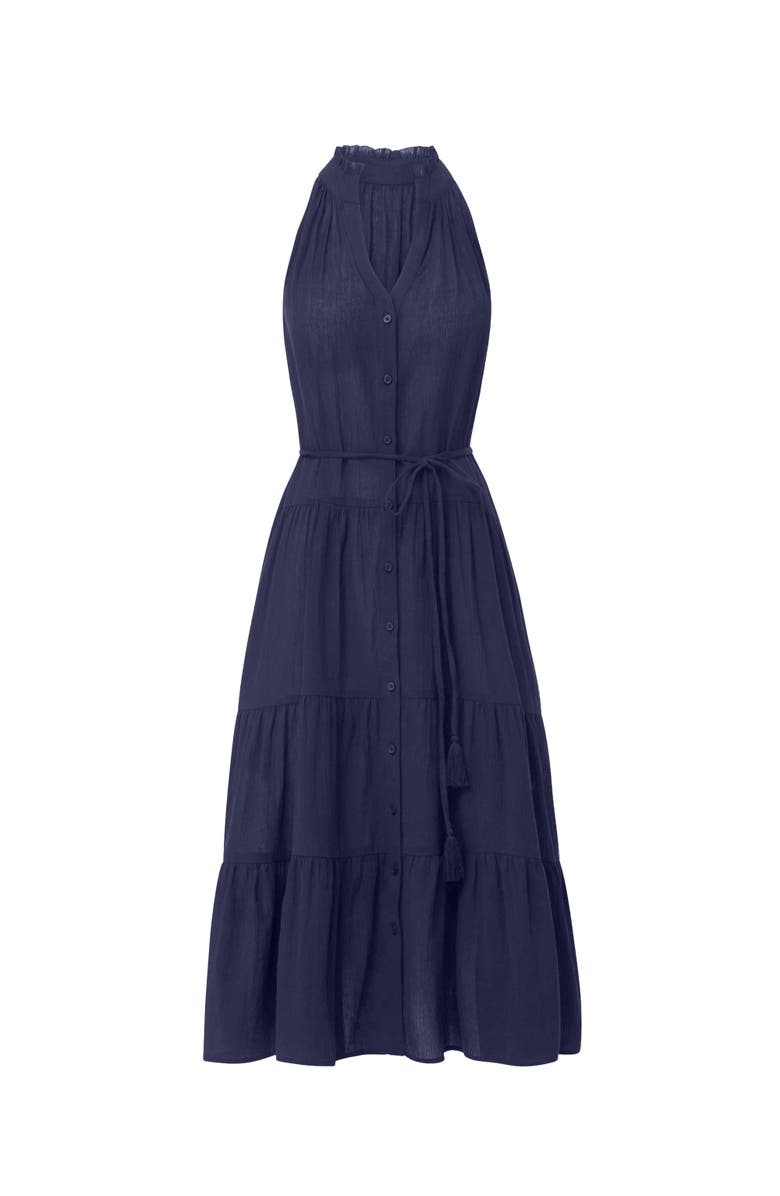Change of Scenery Tracy Cotton Tiered Midi Shirtdress, Main, color, Navy