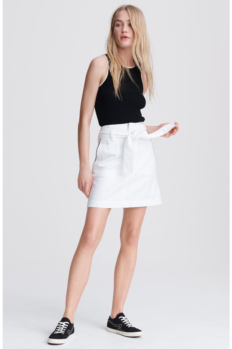 Darted High Waist Denim Miniskirt, Alternate, color, WHITE