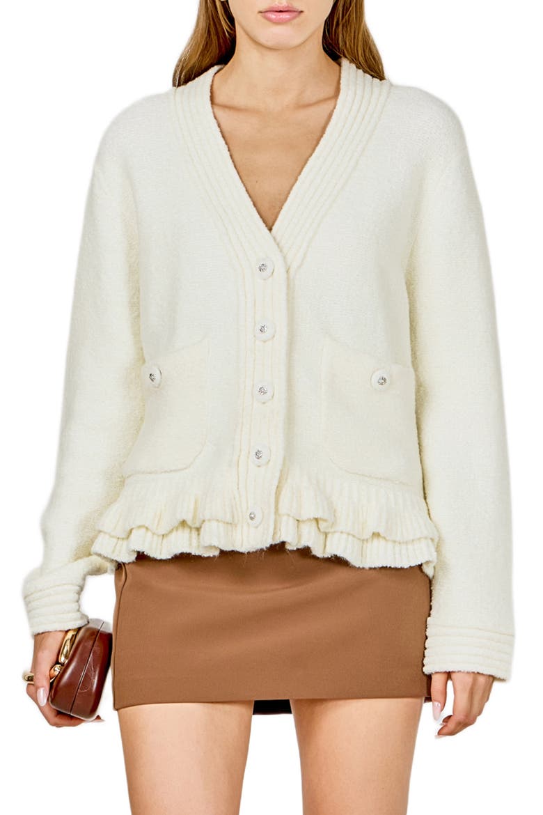 Fuzzy Ruffle Cardigan, Main, color, CREAM