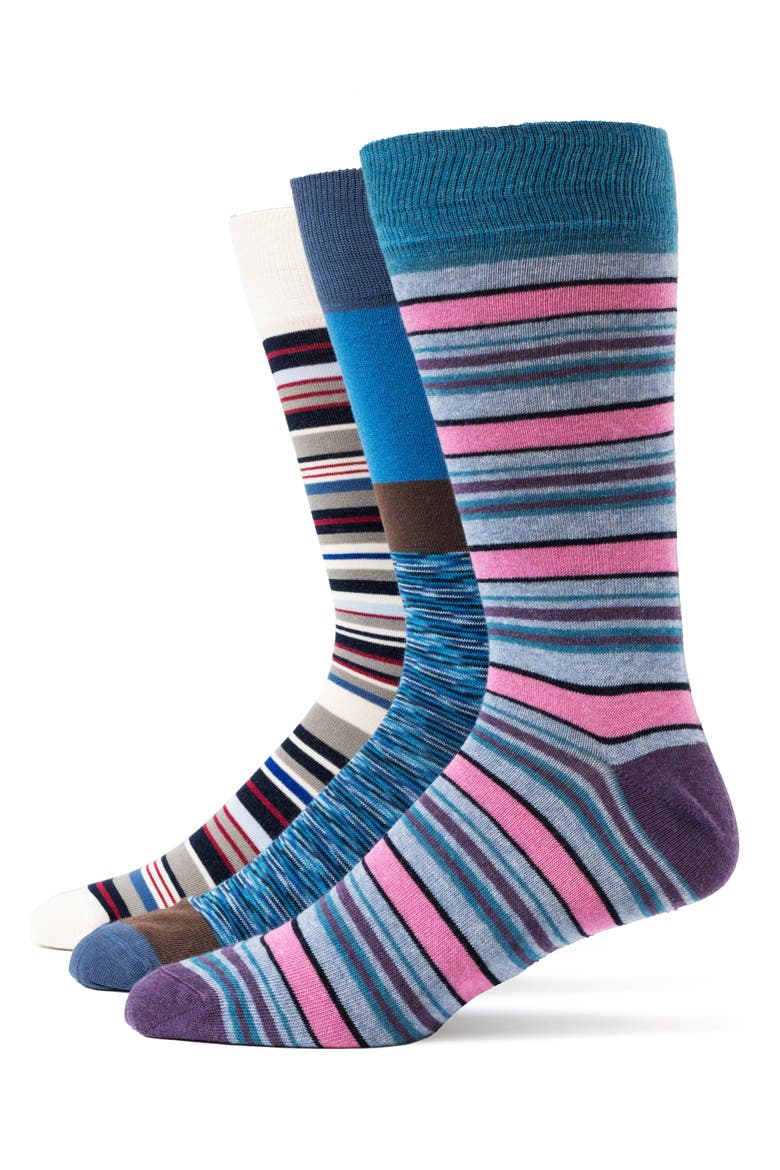 Mixed Pattern 3-Pack Assorted Crew Socks, Main, color, BLUE