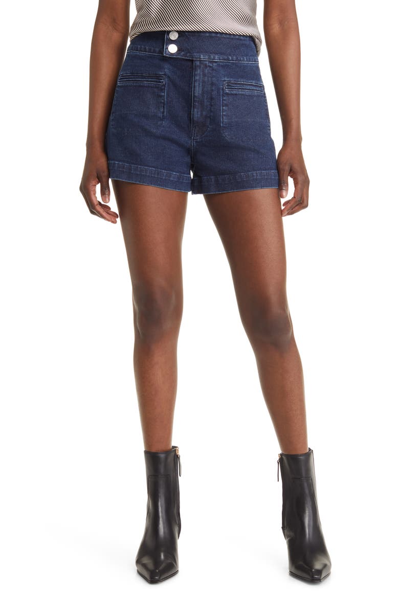 Le Hardy Welt Pocket High Waist Denim Shorts, Main, color, NAPOLI