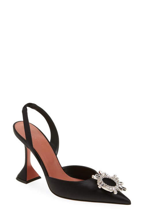 Shop Amina Muaddi Begum Crystal Pointed Toe Slingback Pump In Satin Black/white Crystal